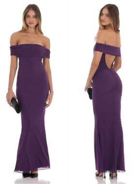 LUCY IN THE SKY Mesh Off The Shoulder Open Back Maxi Dress